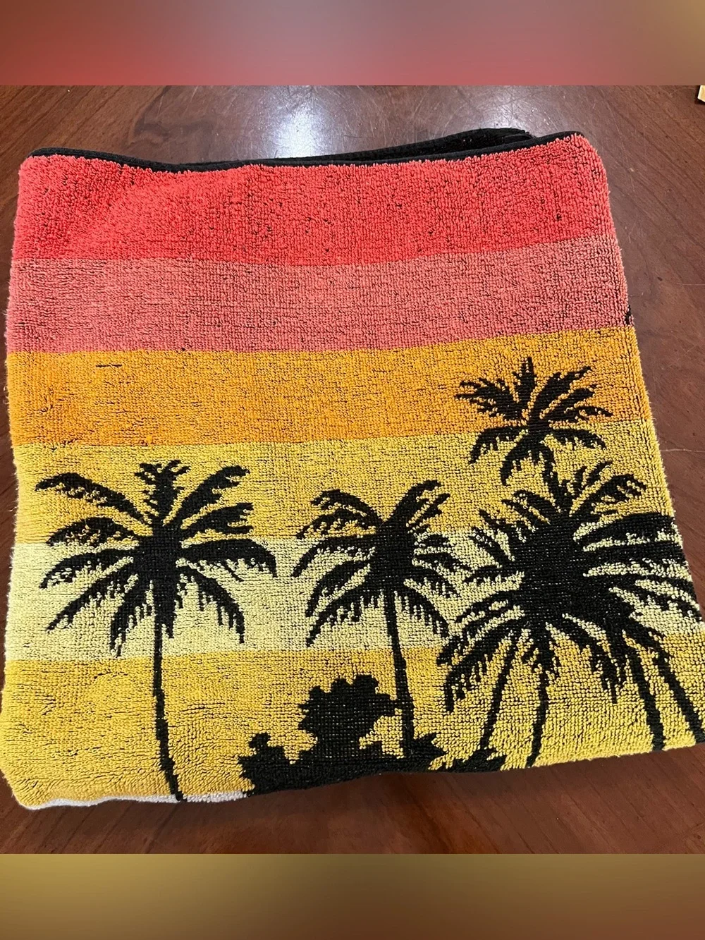 Vintage 1980s Jay Franco Surfer Beach Towel Retro Neon Sunset Palm Trees 27x53.5